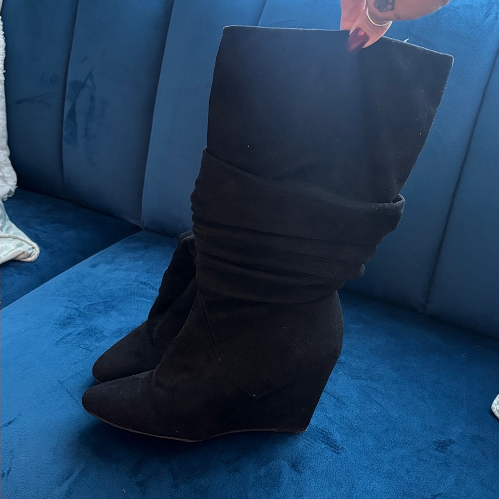 Black Suede Wedge Boots